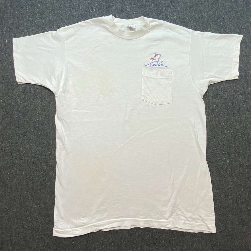 Carnival Cruise Line T Shirt XL Mens White Vintage 90s Pocket Fun Ships Cotton